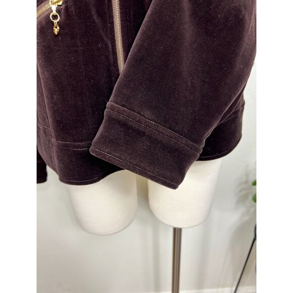 Vintage St. John Sport Womens Brown Velour Gold Zip Up Lined Jacket Sz XL Retro - Picture 5 of 16